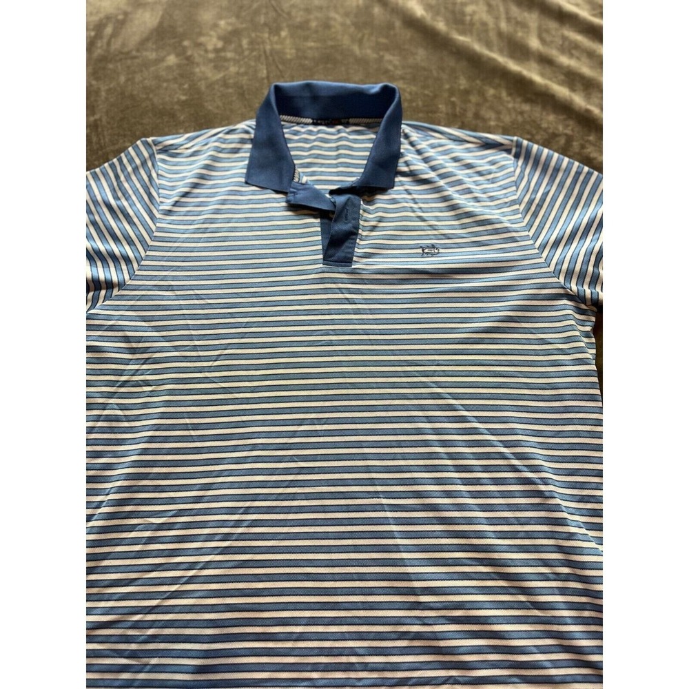 Southern Tide Mens Blue Striped Short Sleeve Pima Cotton Polo‎ Shirt XXL Preppy